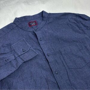 UNTUCKit Calon-Segur Button Up Shirt Band Collar Blue Mens XXL 2XL